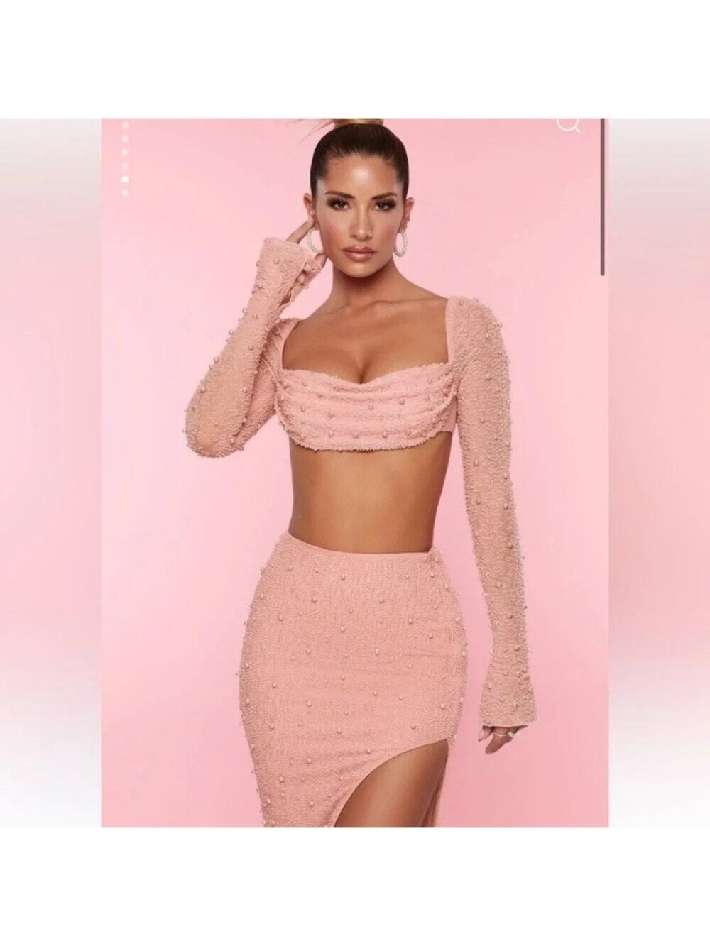 NWT OH POLLY La Desirade Embellished Cowl Neck Crop Top in Size 2 Blush - Picture 6 of 13